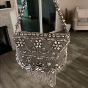 Elegant Silver Beaded Handbag